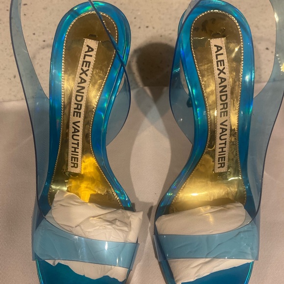 Alexandre Vauthier Transparent Turquoise Blue Slingback Heels US Size6 MSRP $725 - Picture 2 of 9